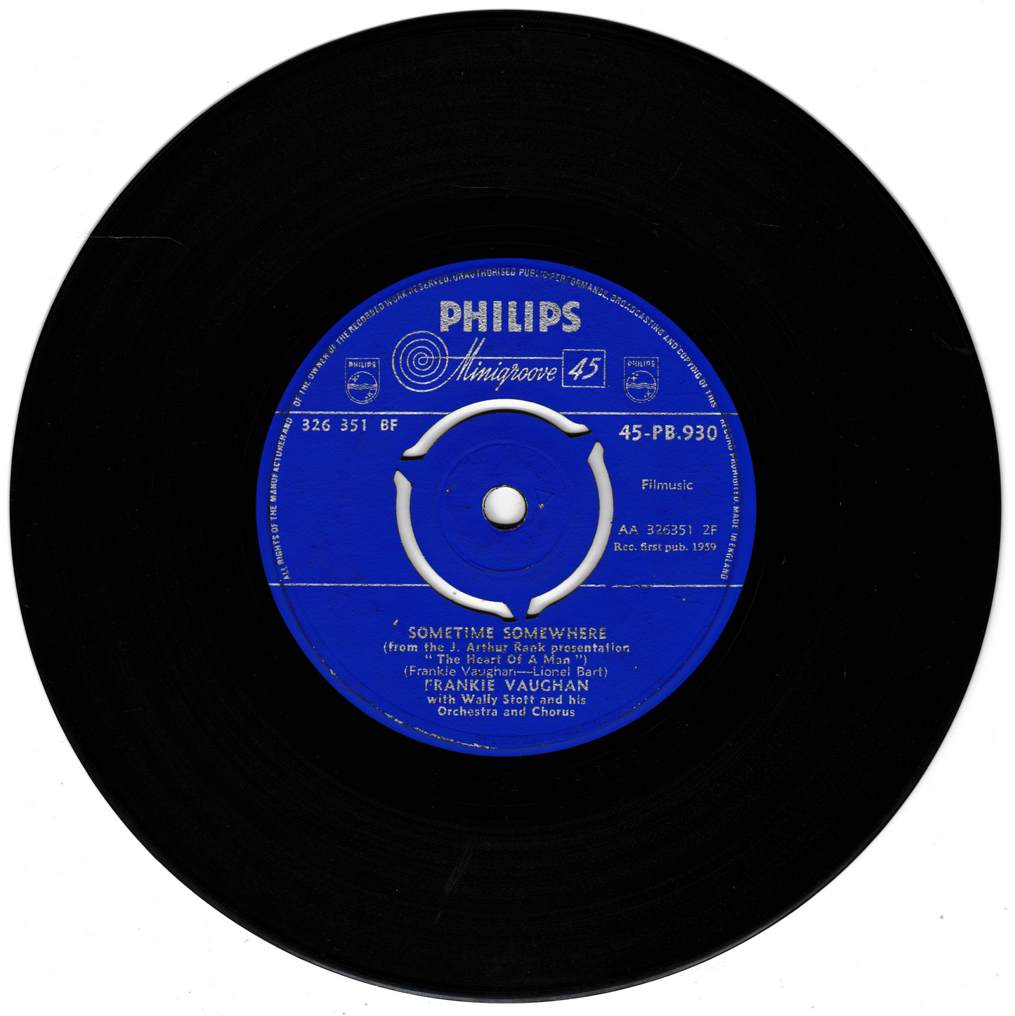 Frankie Vaughan With Wally Stott And His Orchestra – The Heart Of A Man (Philips 1959) 7" vinyl single VG/-