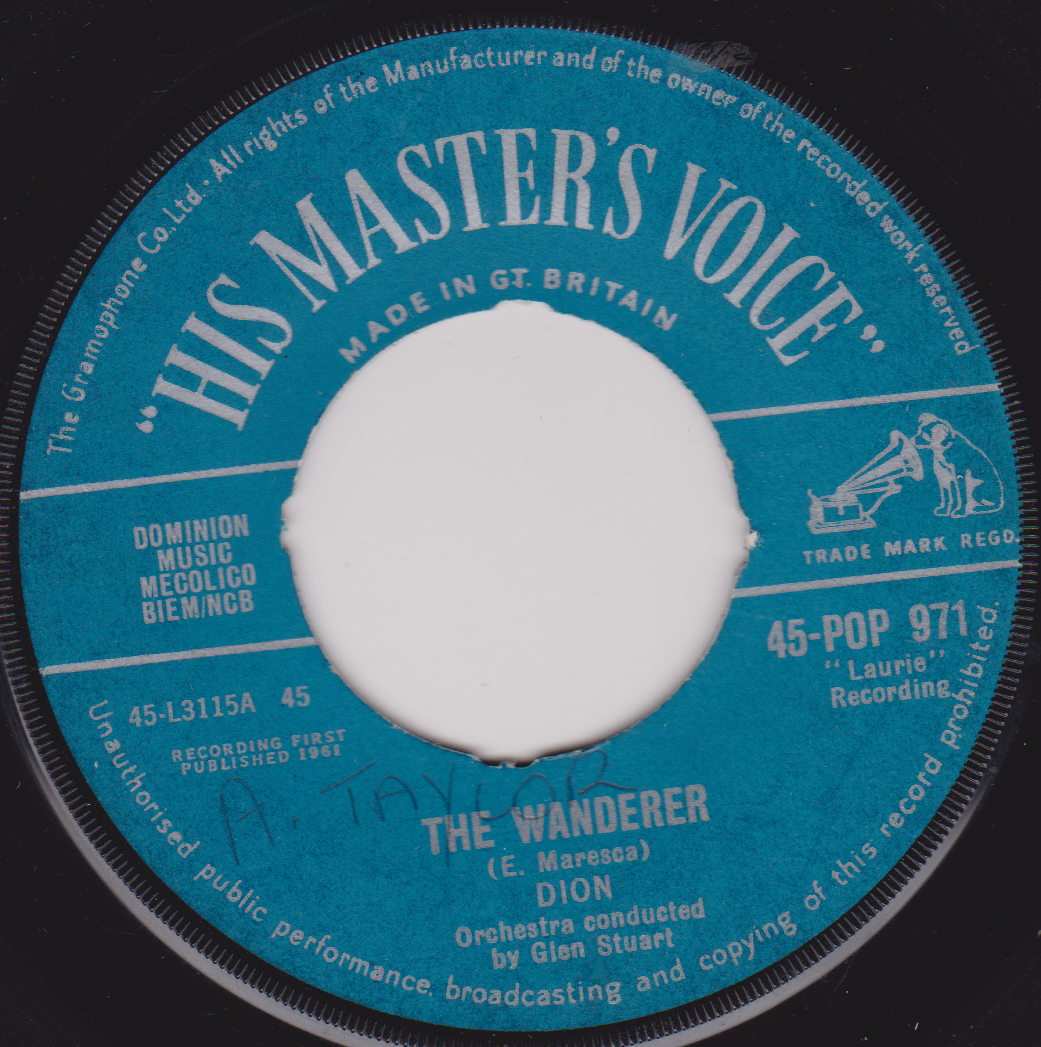 Dion – The Wanderer (HMV 1962) 7" vinyl single G+- jukebox centre