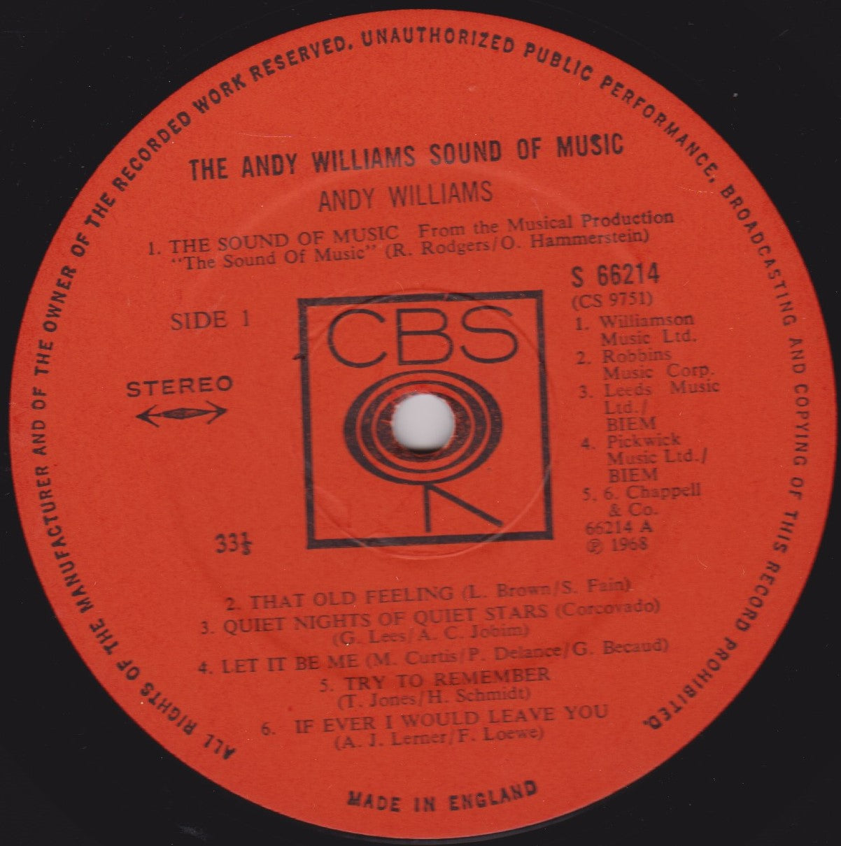 Andy Williams – The Andy Williams Sound Of Music (CBS 1968) 2x12" vinyl LP VG/VG