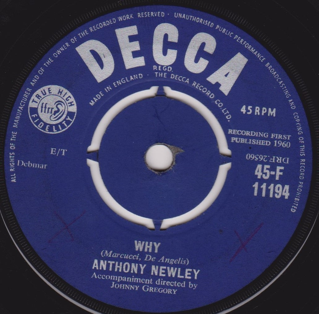 Anthony Newley - Why (Decca 1960) 7" vinyl single VG/-