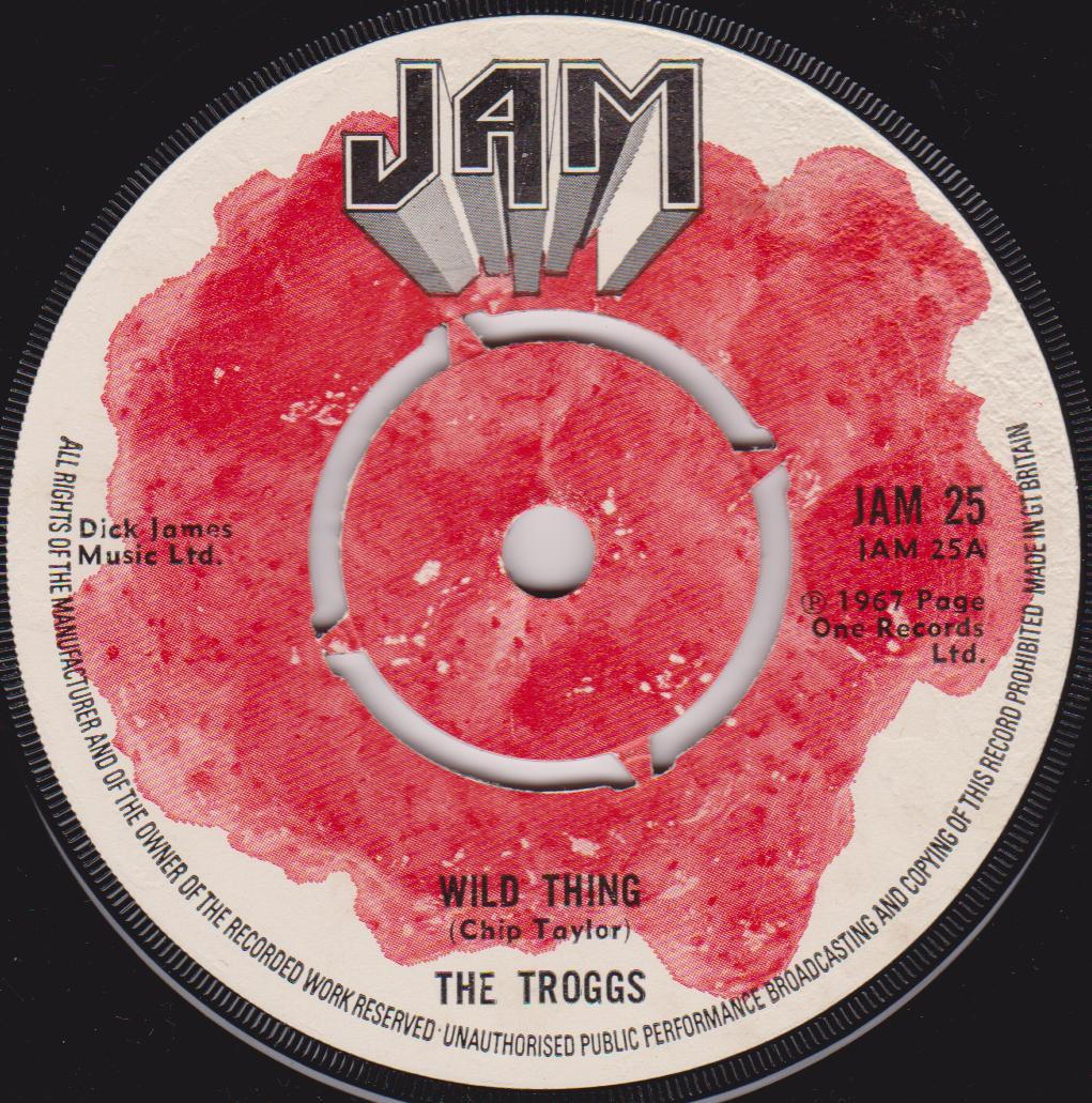 Record label for 'Wild Thing' by The Troggs with red center and white text