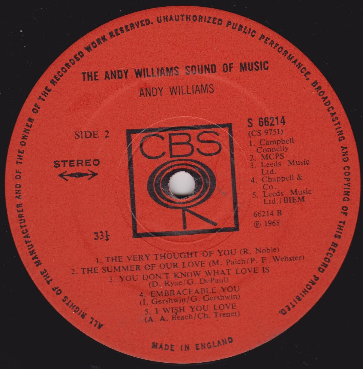 Andy Williams – The Andy Williams Sound Of Music (CBS 1968) 2x12" vinyl LP VG/VG