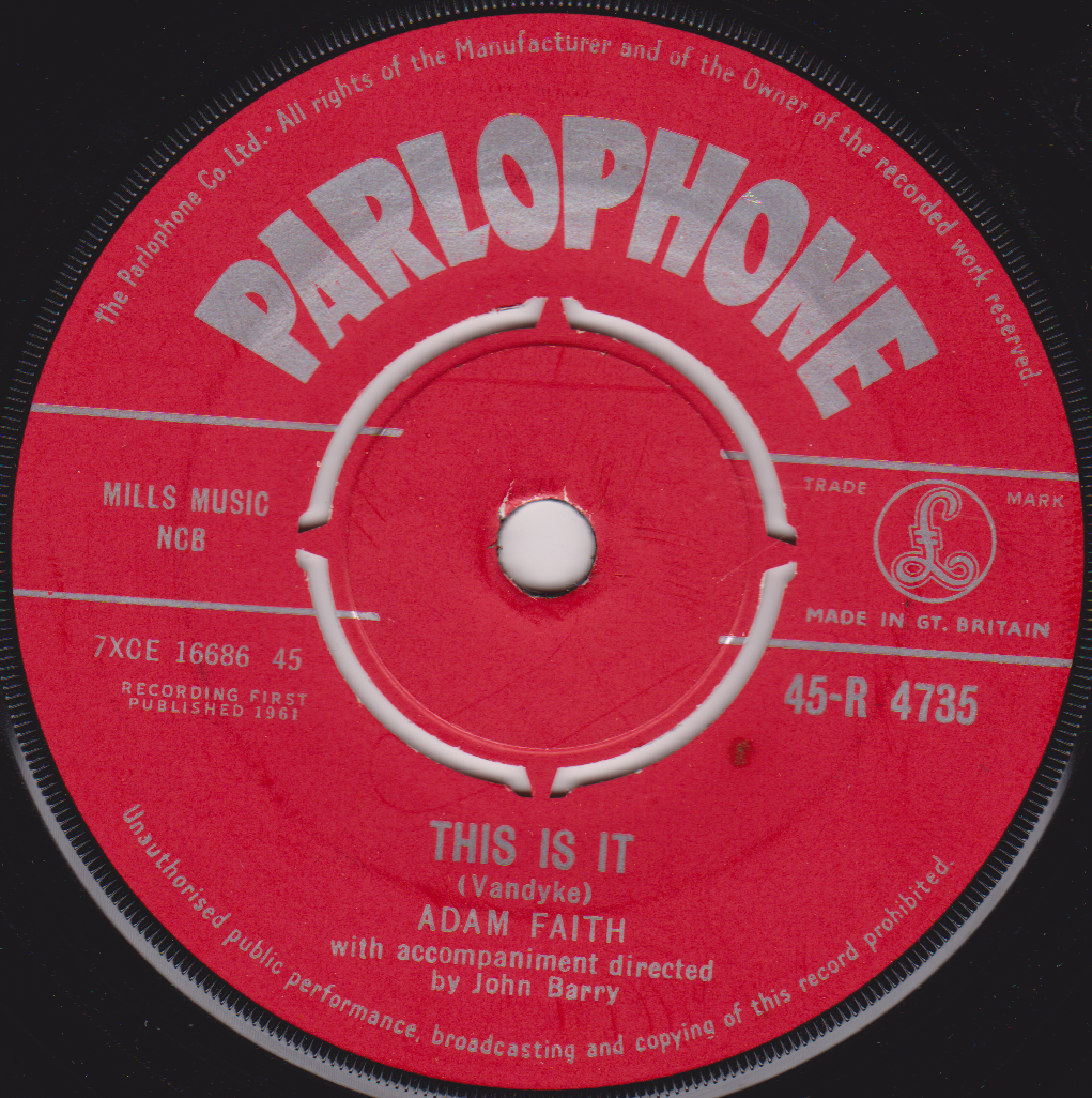 Adam Faith – Who Am I ? / This Is It (Parlophone 1961) 7" vinyl single VG/-