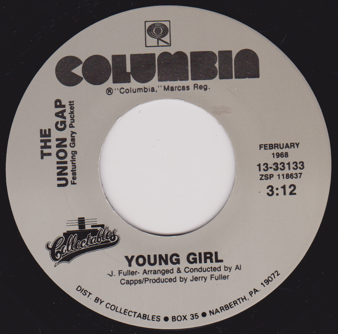 The Union Gap Featuring Gary Puckett – Woman, Woman (Columbia) 7" vinyl single VG/- US jukebox