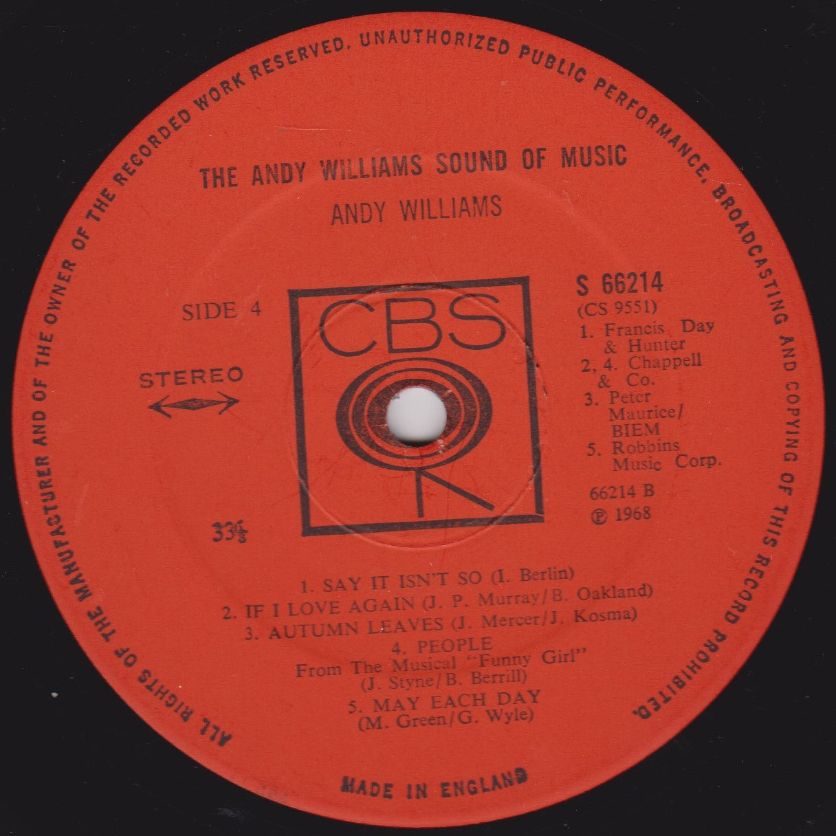 Andy Williams – The Andy Williams Sound Of Music (CBS 1968) 2x12" vinyl LP VG/VG