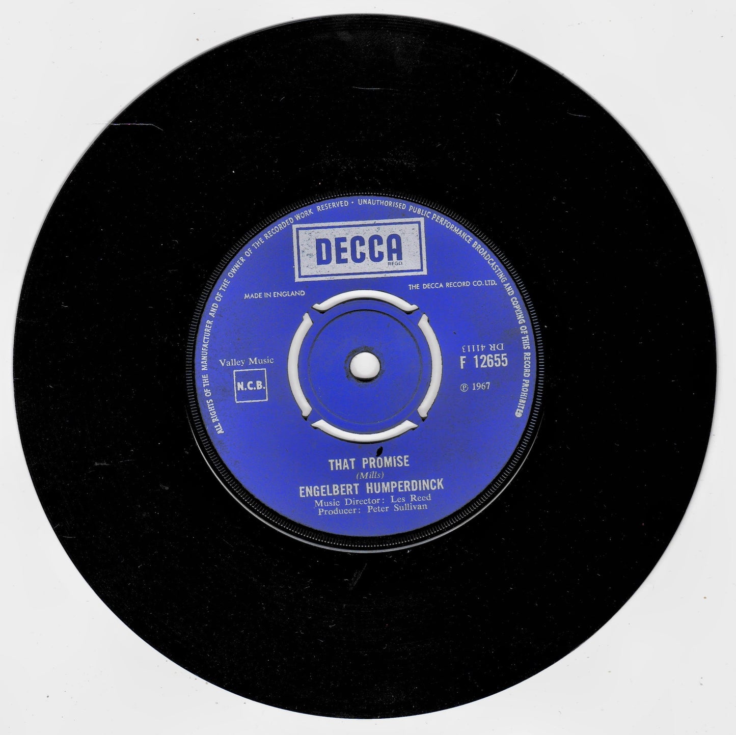 A black vinyl record with a blue and white Decca label, featuring the song 'That Promise' by Engelbert Humperdinck.