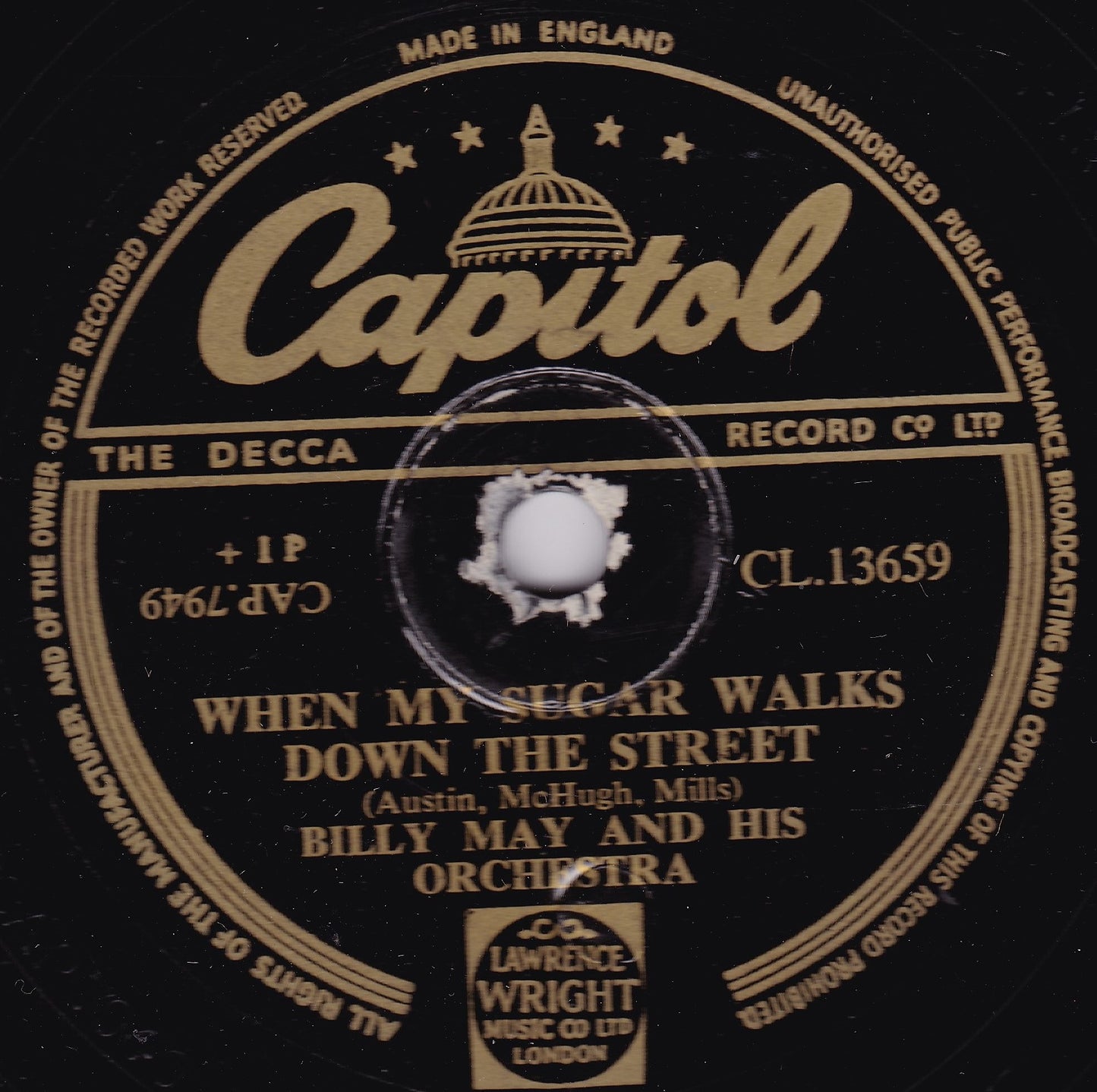 Billy May & His Orchestra – When My Sugar Walks Down The Street 10" shellac VG
