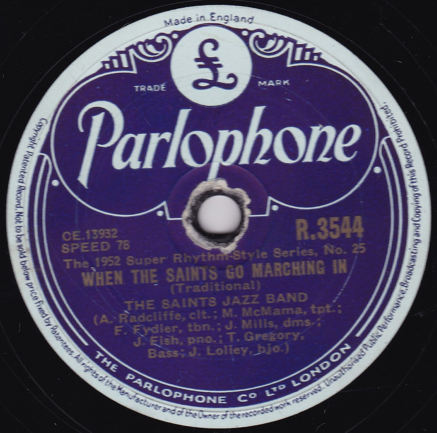 The Saints Jazz Band – When The Saints Go Marching In (1952) 10" shellac VG/-