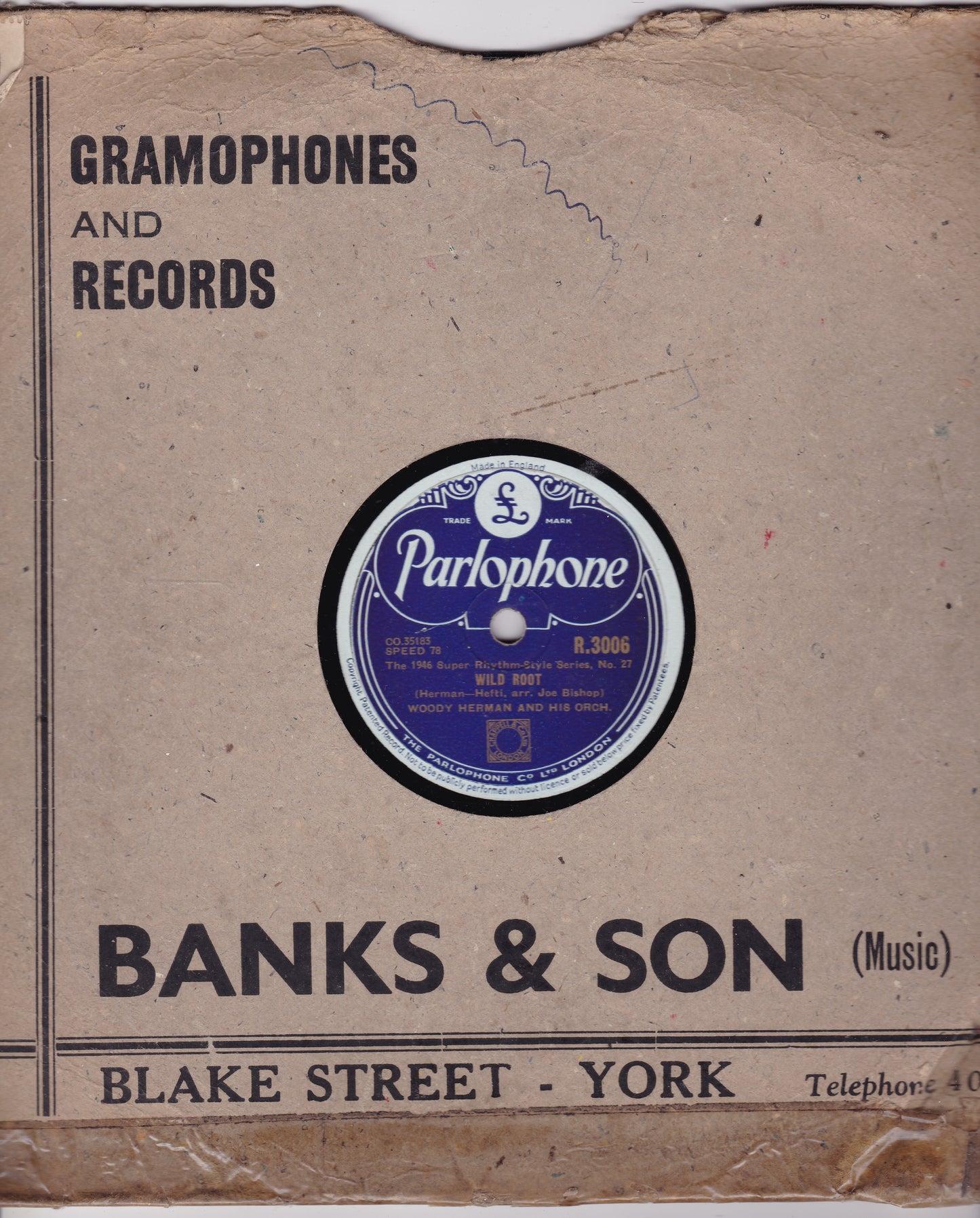 Woody Herman – Wild Root / Atlanta G.A. (Parlophone 1948) 10" shellac VG/G