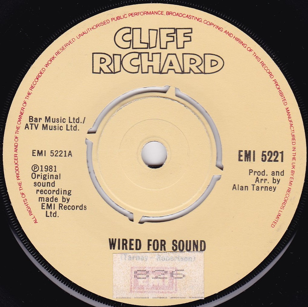 Cliff Richard – Wired For Sound (EMI 1981) 7" vinyl single VG/-