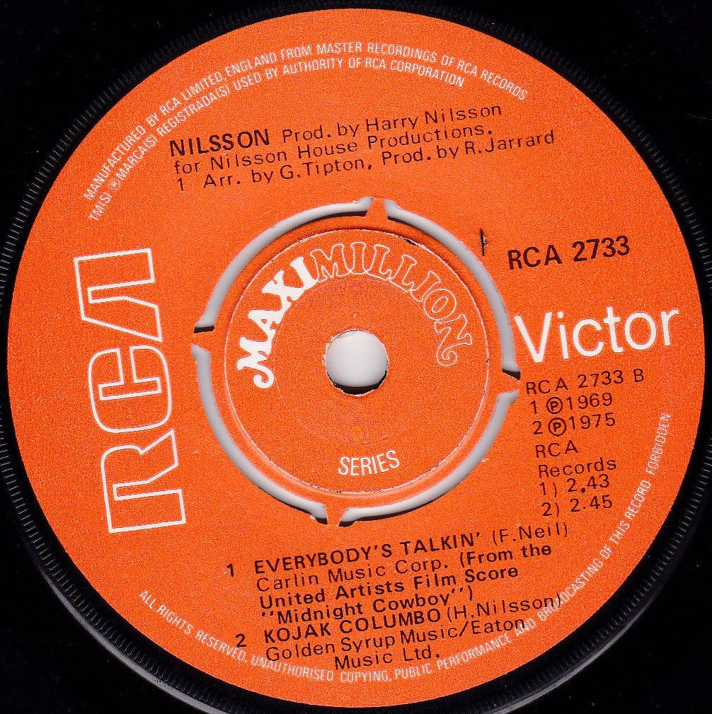 Nilsson - Without You (RCA 1976) 7" vinyl single G+/-