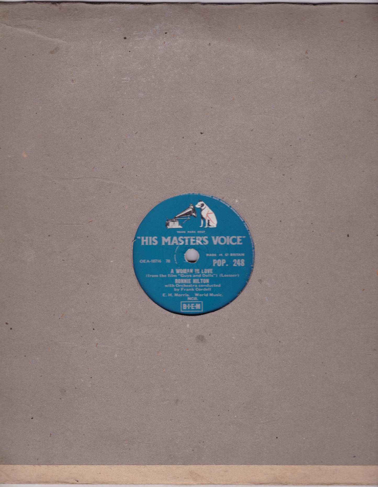 Ronnie Hilton – A Woman In Love / I Just Found Out (HMV 1956) 10" shellac VG/-