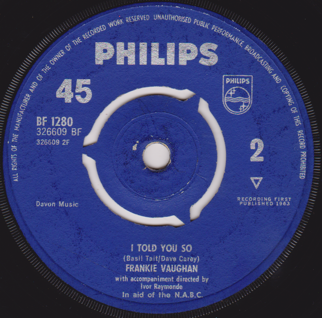 Frankie Vaughan – You're The One For Me (Philips 1963) 7" vinyl single VG/-