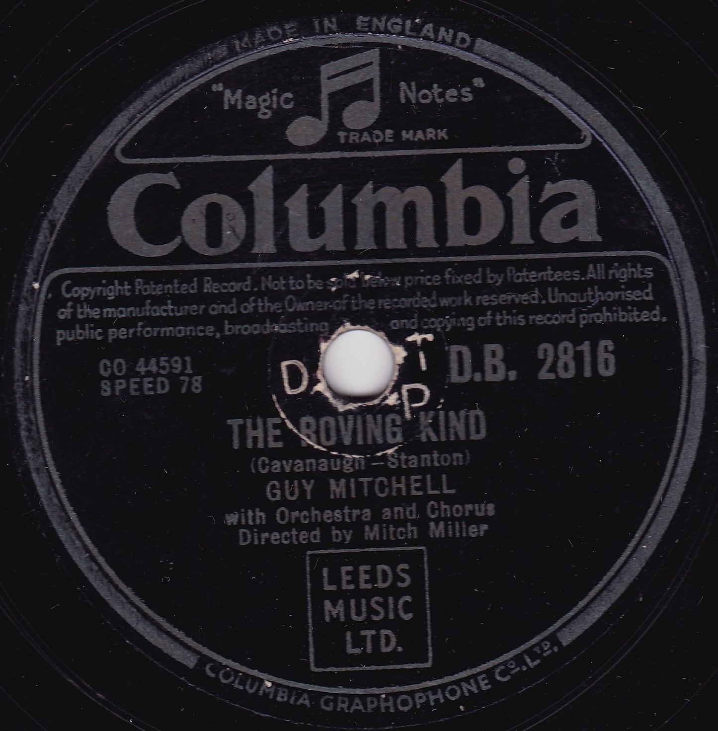 Guy Mitchell - You're Not In My Arms Tonight (Columbia 1951) 10" shellac G+/-