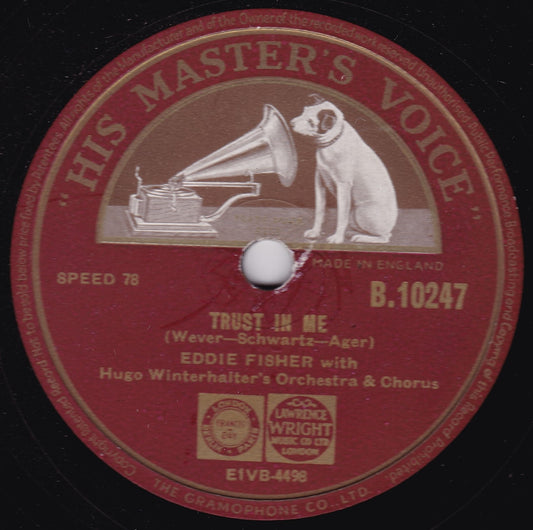 Eddie Fisher ‎– Trust In Me / Forgive Me (HMV 1952) 10" shellac VG/-