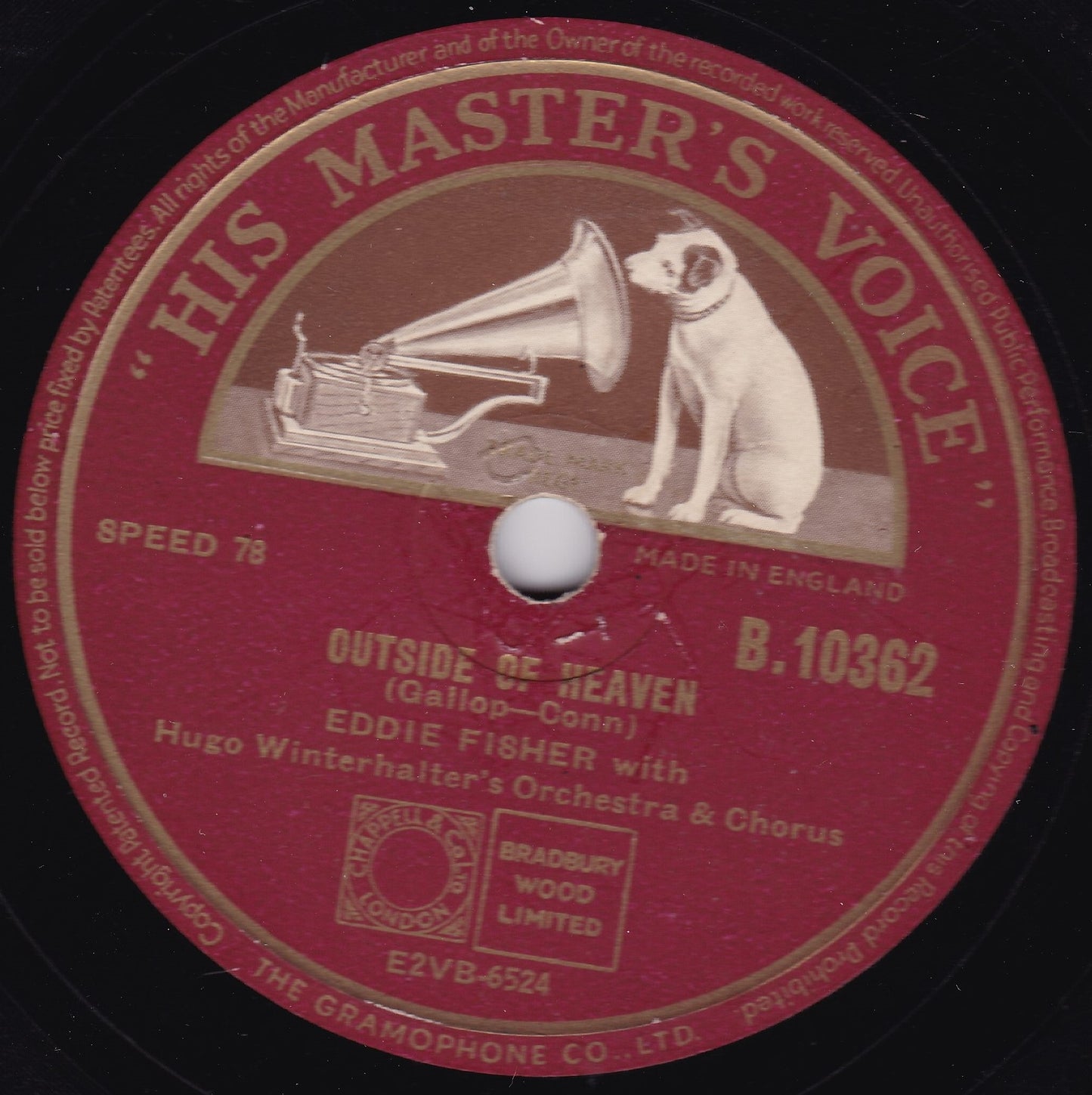 Eddie Fisher ‎– Outside Of Heaven / Lady Of Spain (HMV 1953) 10" shellac VG/-