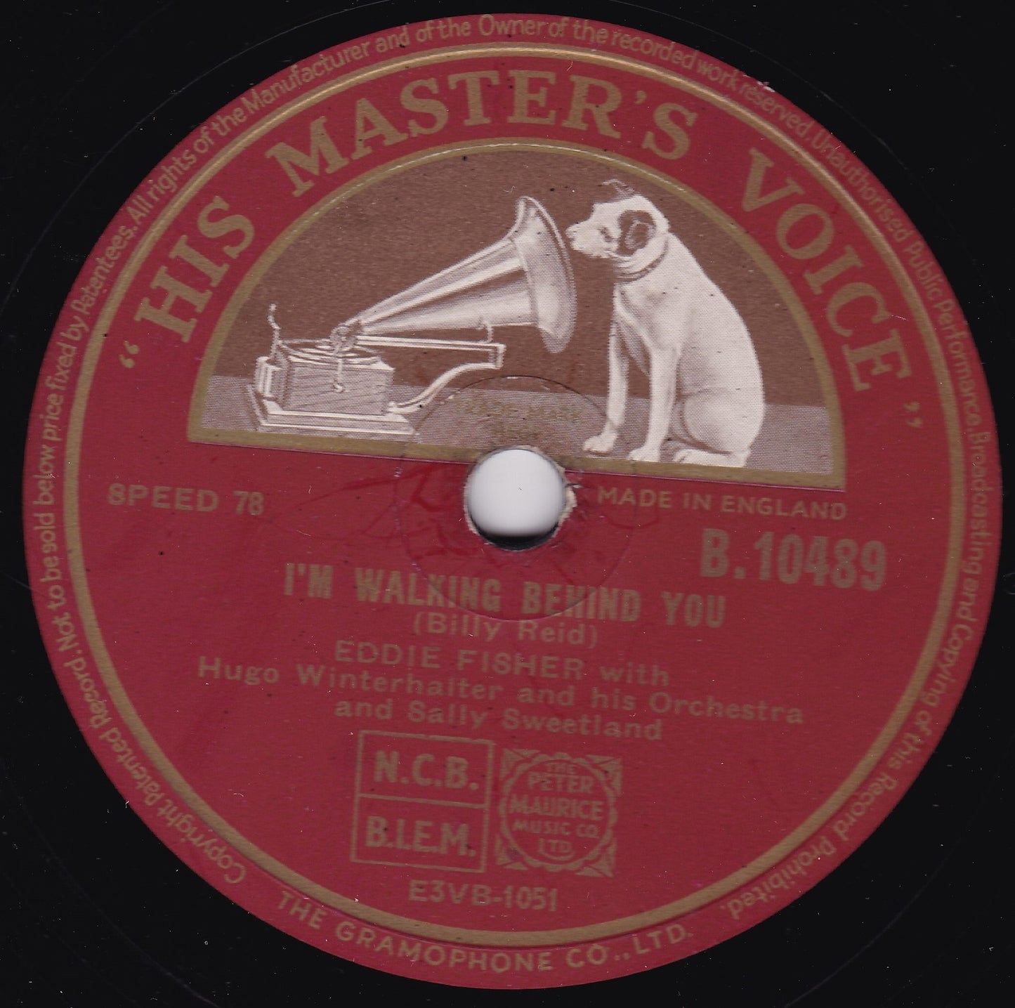 Eddie Fisher ‎– Hold Me / I'm Walking Behind You (HMV 1953) 10" shellac VG/-