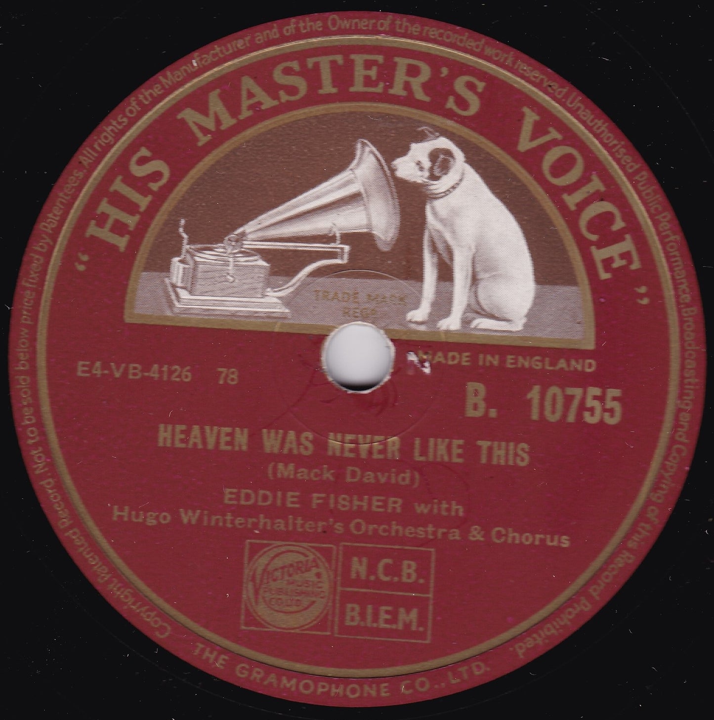 Eddie Fisher ‎– I Need You Now / Heaven Was Never Like This 10" shellac VG/-