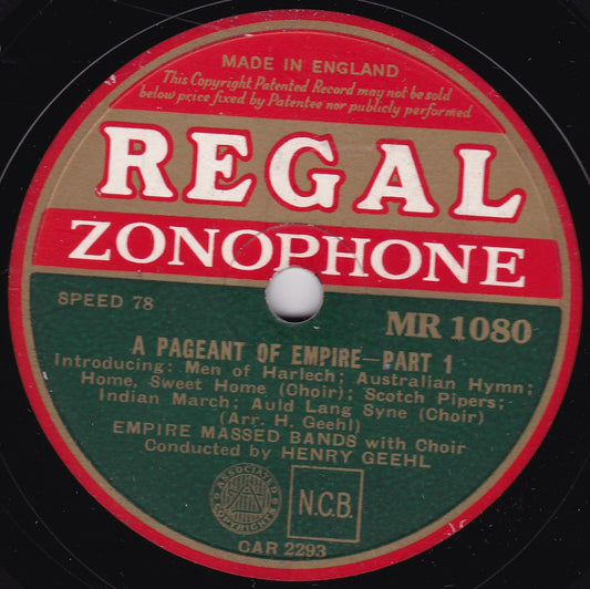 Empire Massed Bands - A Pageant Of Empire (Regal Zonophone) 10" shellac VG/-