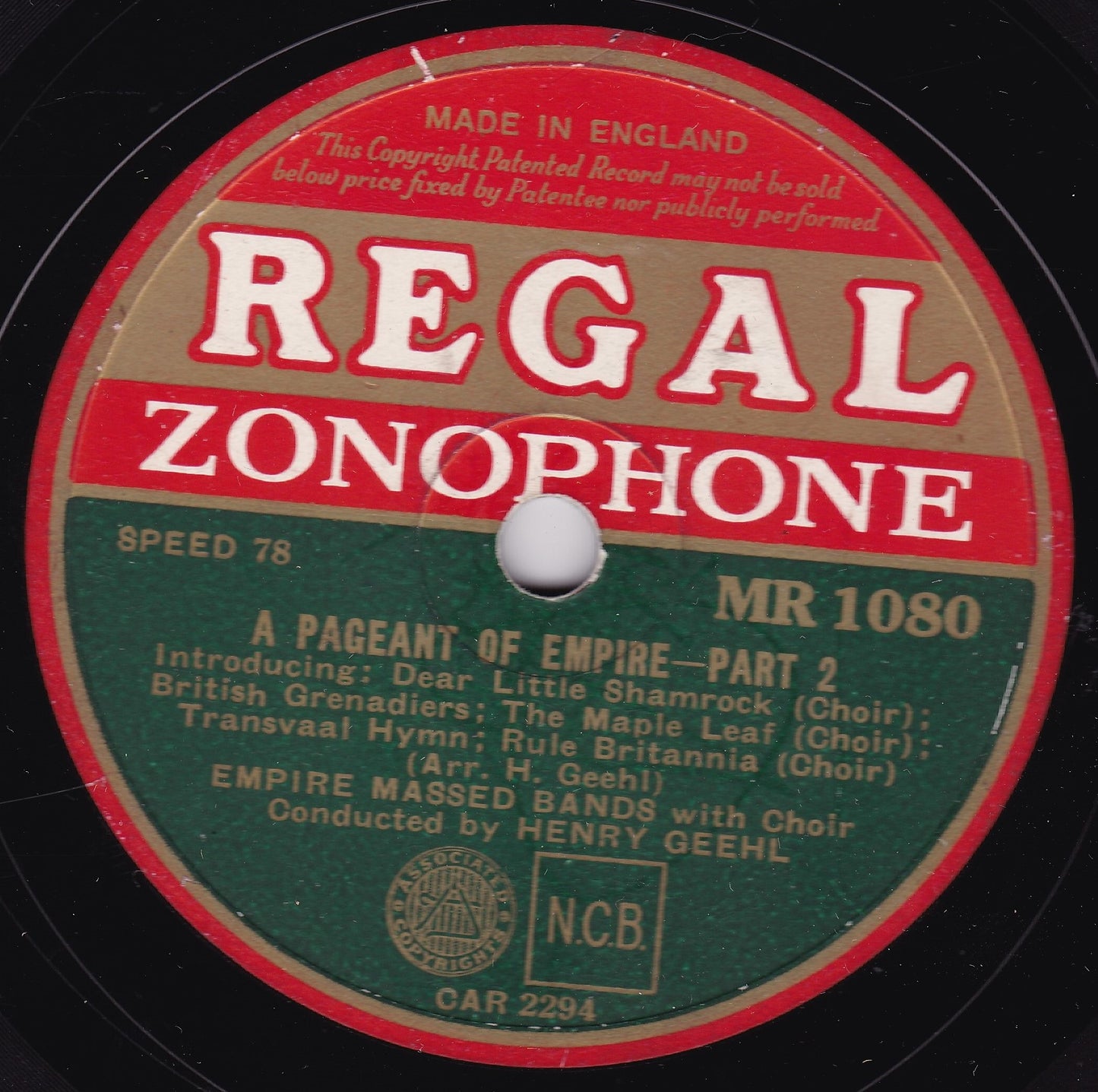 Empire Massed Bands - A Pageant Of Empire (Regal Zonophone) 10" shellac VG/-