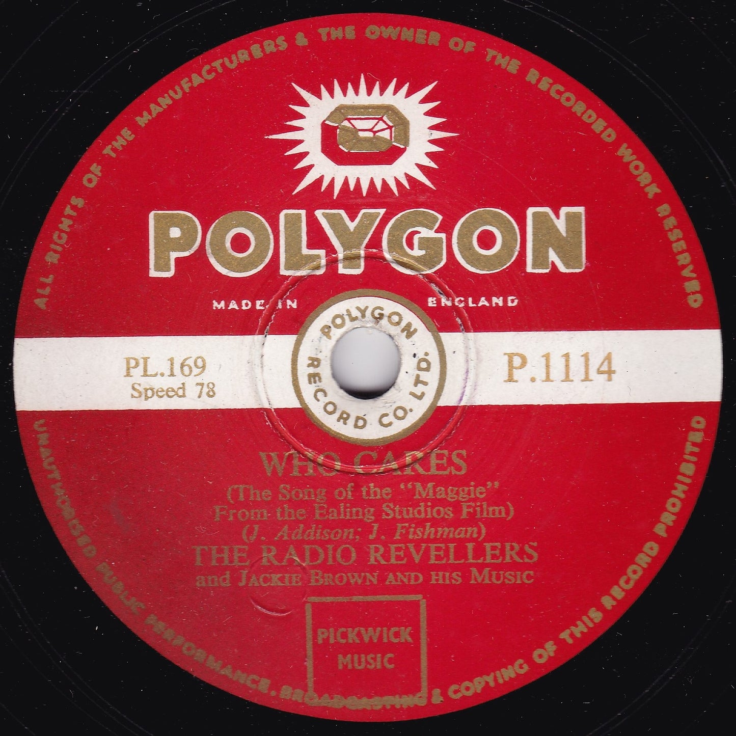 Radio Revellers - West Of Zanzibar / Who Cares (Polygon 1954) 10" shellac VG/G+