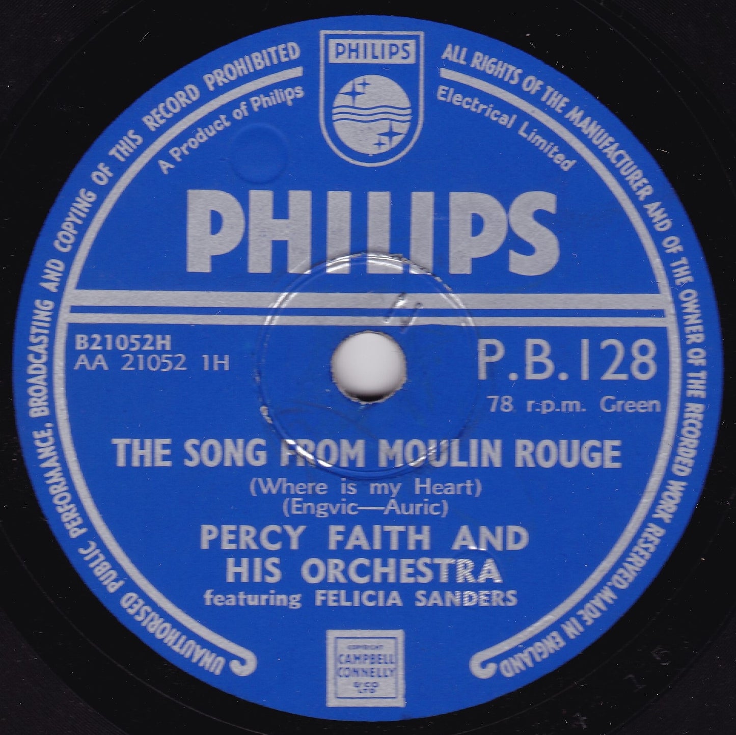 Percy Faith ‎– The Song From Moulin Rouge (Philips 1953) 10" shellac VG/G+