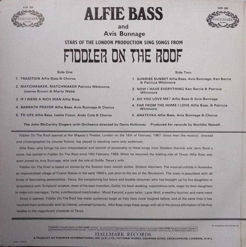 Alfie Bass - Fiddler On The Roof LP