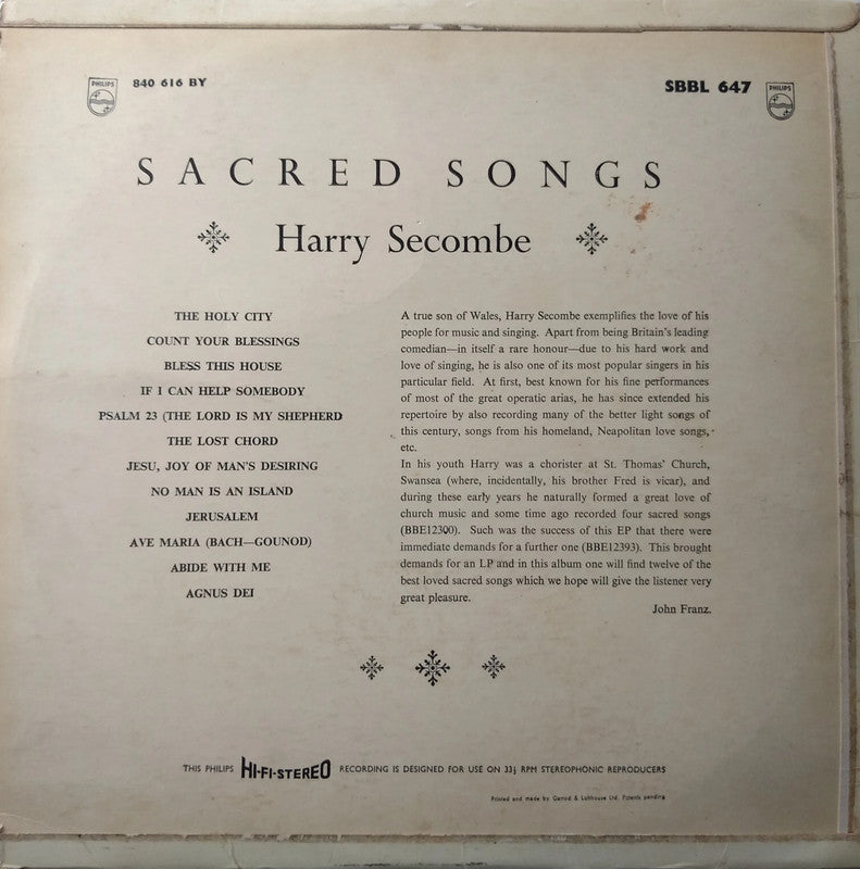 Harry Secombe - Sacred Songs LP