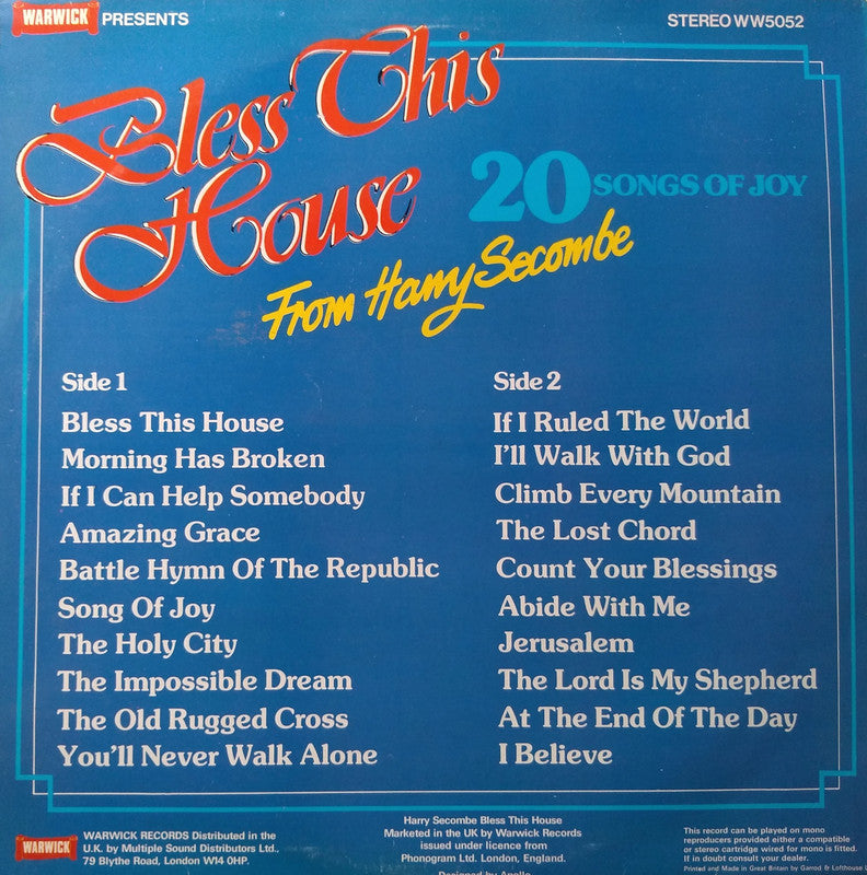 Harry Secombe - Bless This House LP