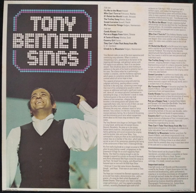 Tony Bennett - Tony Bennett Sings LP