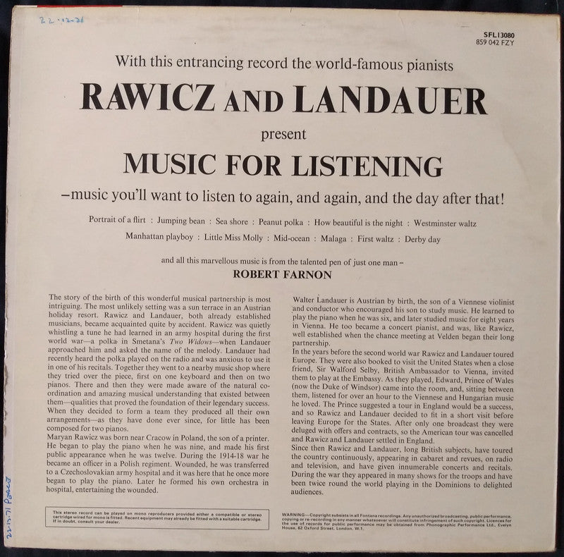 Rawicz & Landauer - Music For Listening LP