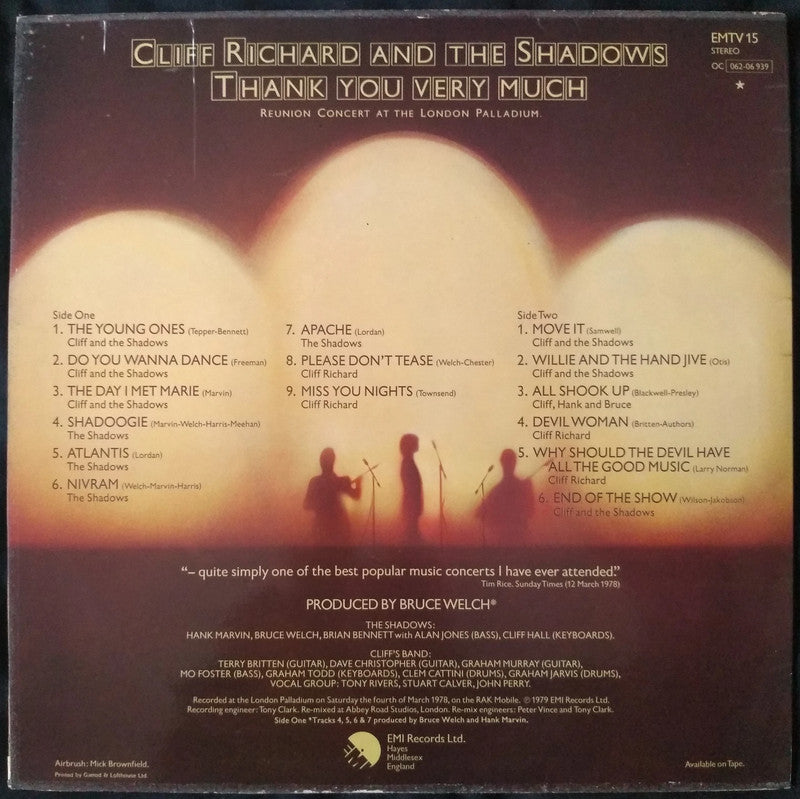 Cliff Richard And The Shadows - Thank You Very Much LP