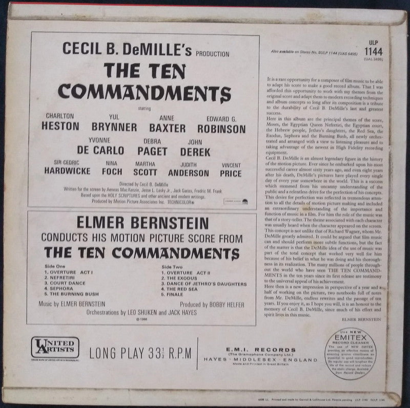 Elmer Bernstein - The Ten Commandments LP mono