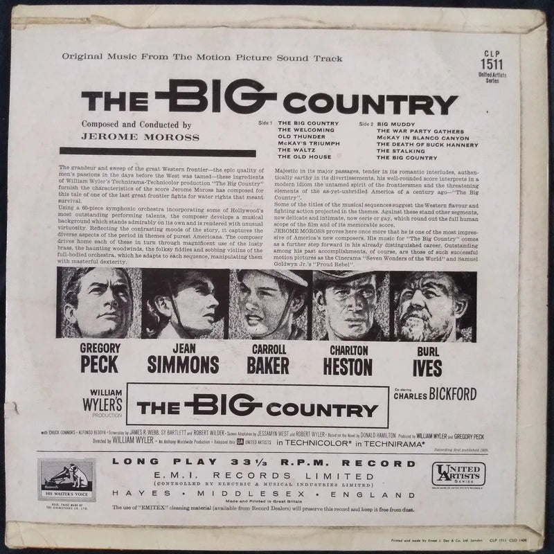 Jerome Moross - The Big Country (UA 1964) 12" vinyl LP VG/VG