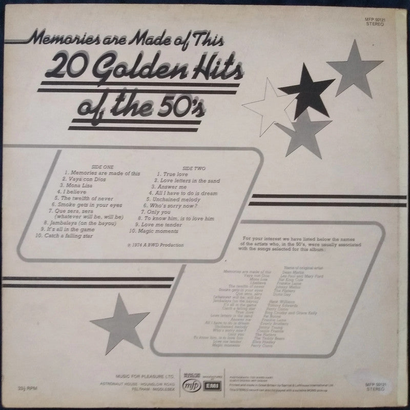 Unknown Artist – Memories Are Made Of This (20 Golden Hits Of The 50's) LP