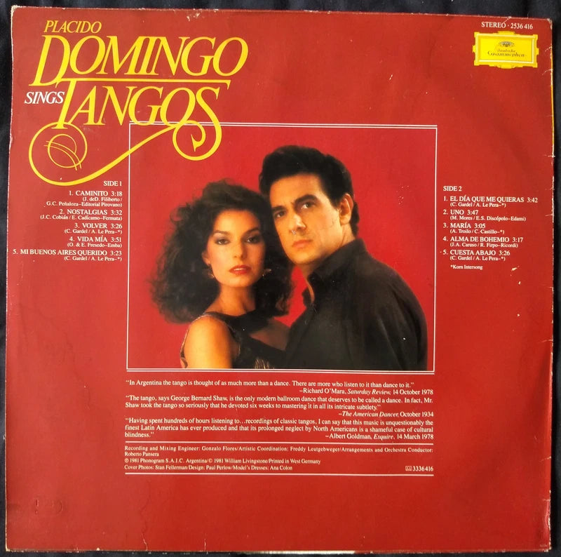 Placido Domingo - Placido Domingo Sings Tangos (Deutsche Grammophon 1981) 12" vinyl LP VG/G+