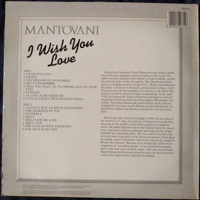 Mantovani – I Wish You Love LP