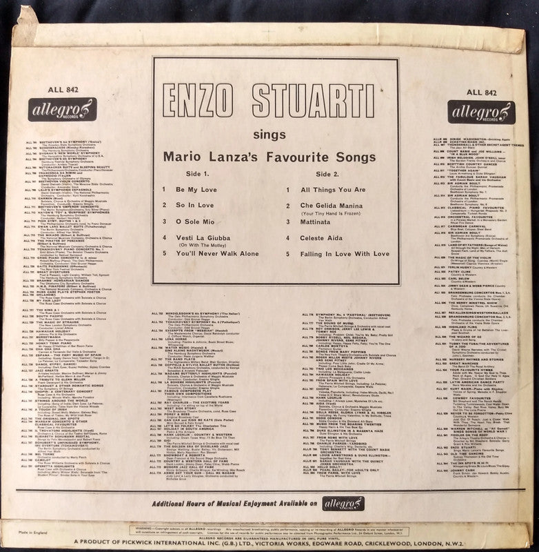 Enzo Stuarti Sings Mario Lanza's Favourite Songs LP