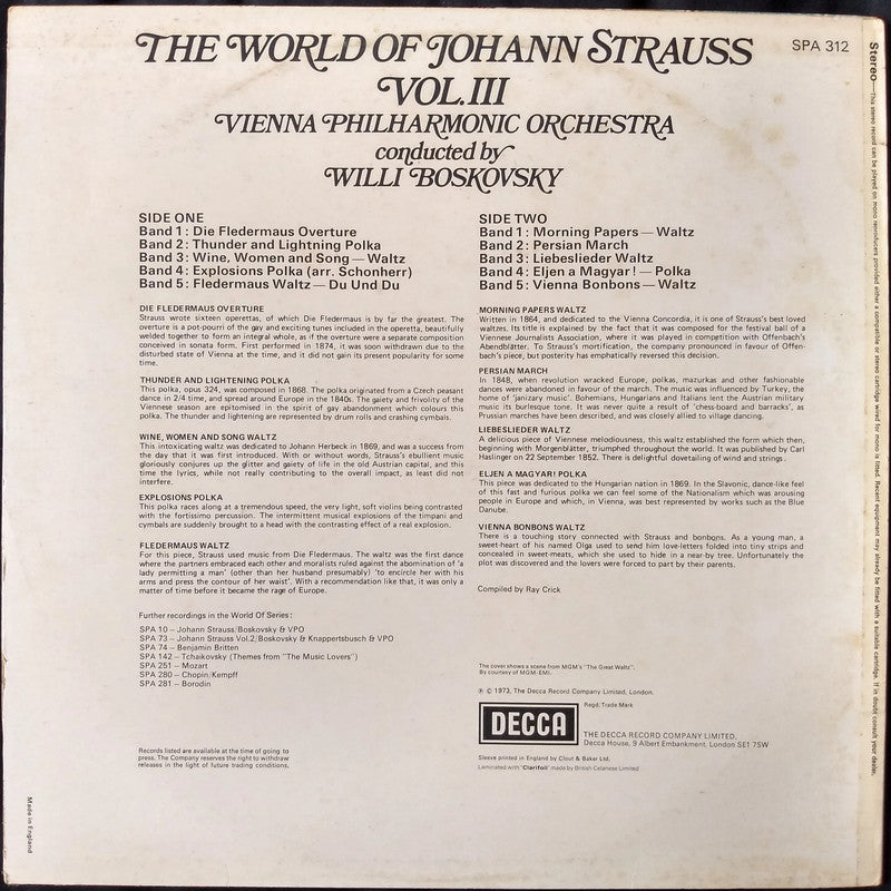 Johann Strauss - The World Of Johann Strauss Vol. 3 LP