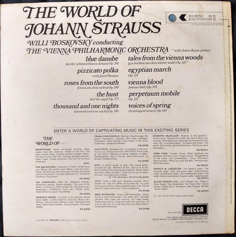 Johann Strauss - The World Of Johann Strauss LP