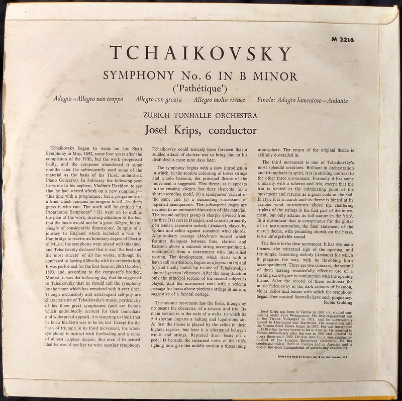 Tchaikovsky - Symphonie Nr.6 "Pathétique" LP mono