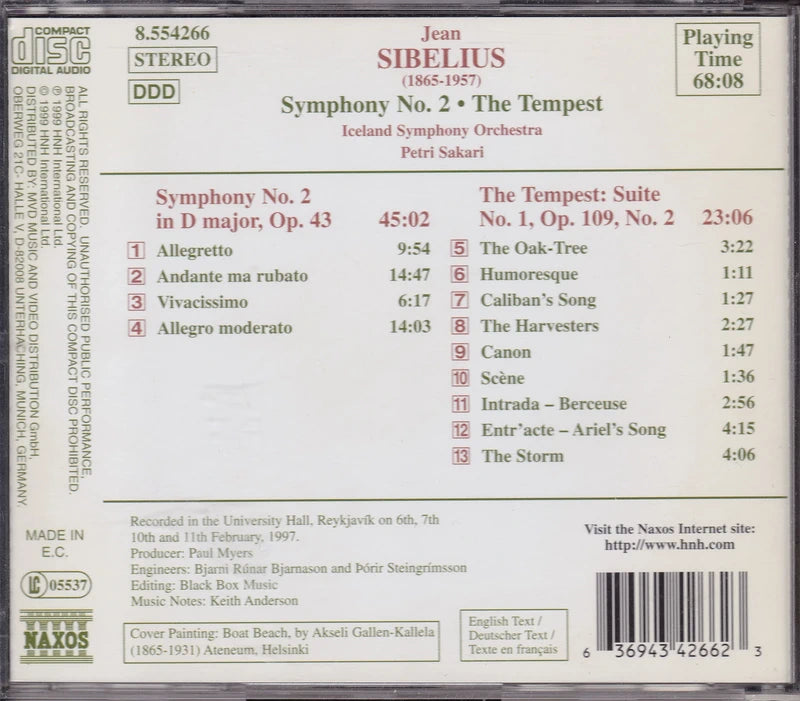 Sibelius - Symphony No. 2 • The Tempest, Suite No. 1 (1999) CD album