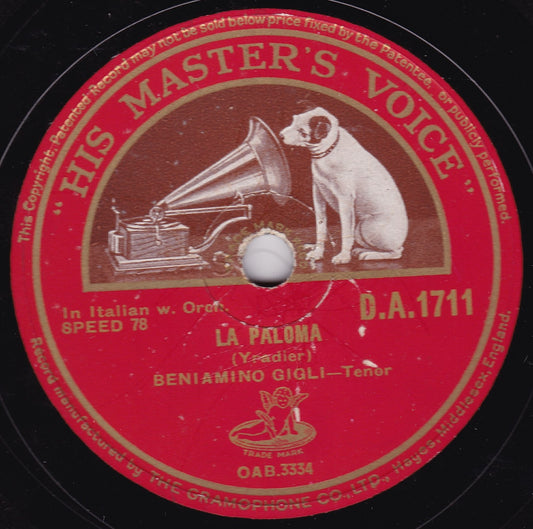 Beniamino Gigli ‎– La Paloma / La Spagnola (HMV 1939) 10" shellac VG/-