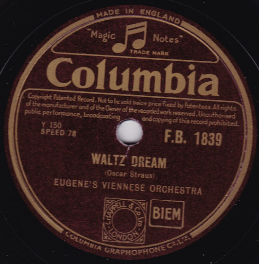 Eugene's Viennese Orchestra - Waltz Dream / Danube Waves 10" shellac VG/-