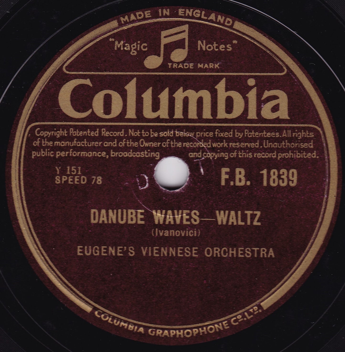 Eugene's Viennese Orchestra - Waltz Dream / Danube Waves 10" shellac VG/-