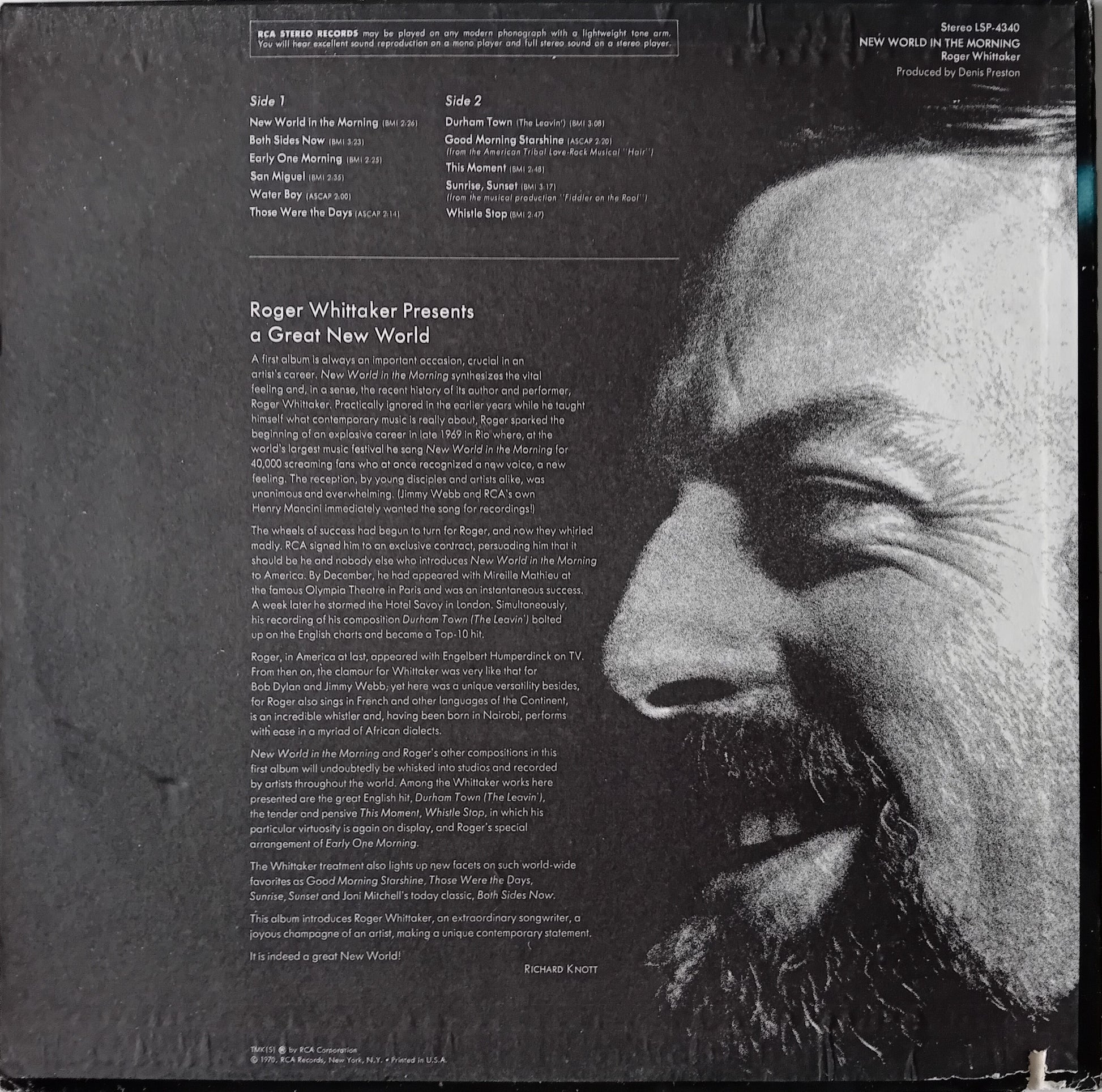 Album cover with a black and white portrait of a man on the right side and text on the left.