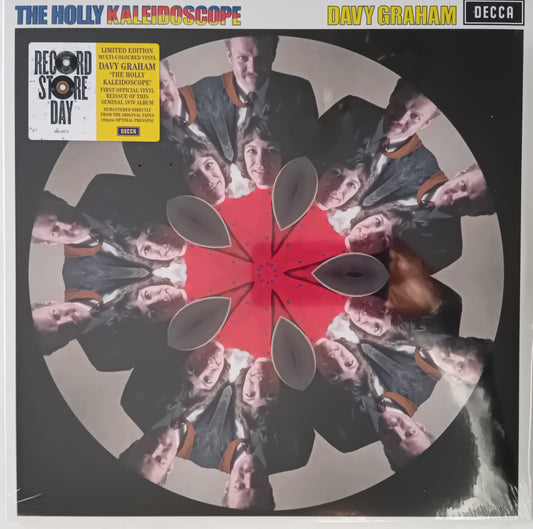 Album cover for 'The Holly Kaleidoscope' by Davy Graham with a red center and people's faces arranged in a circular pattern.