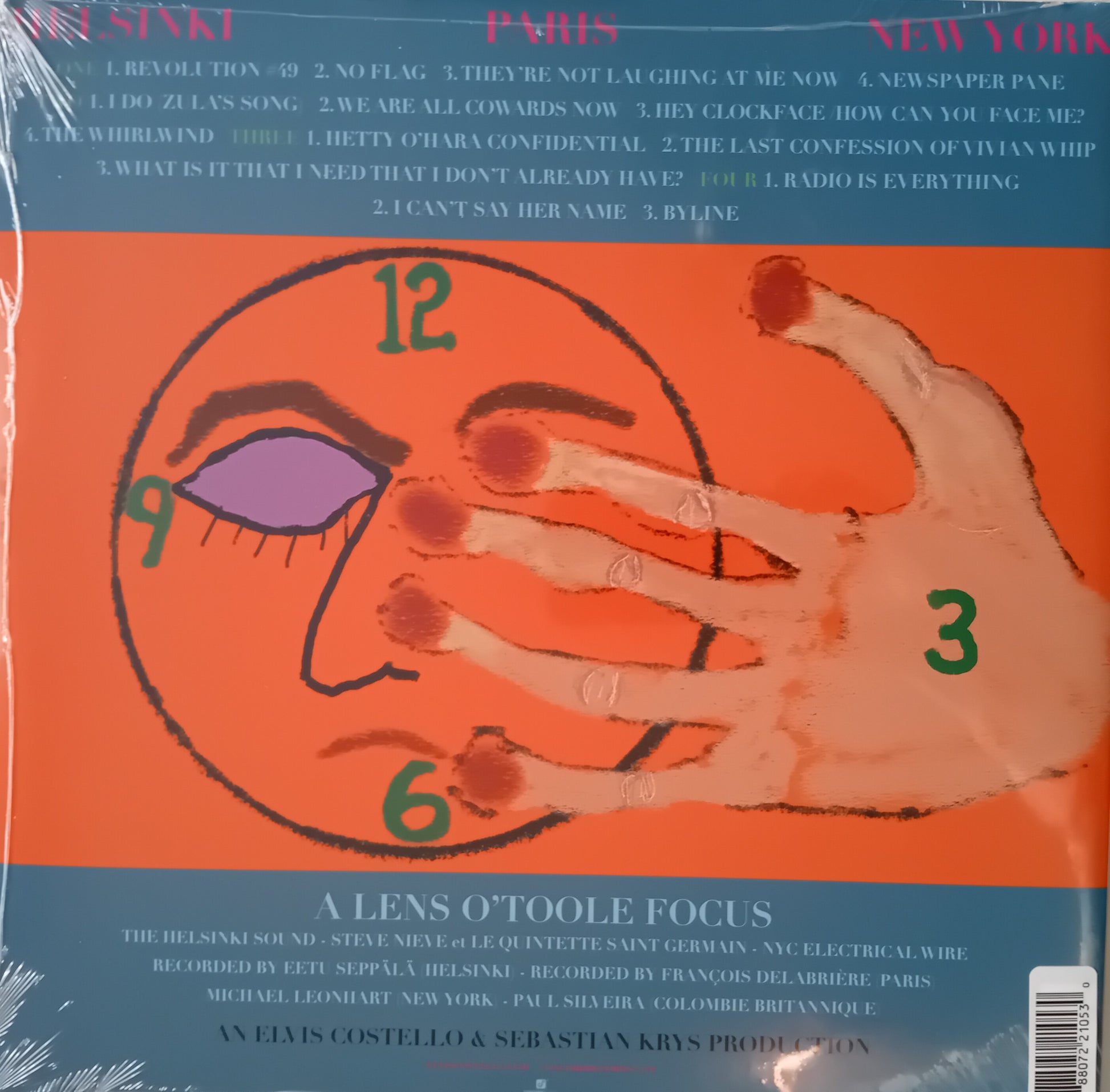 Album cover with artistic design of a hand and numbers on an orange background