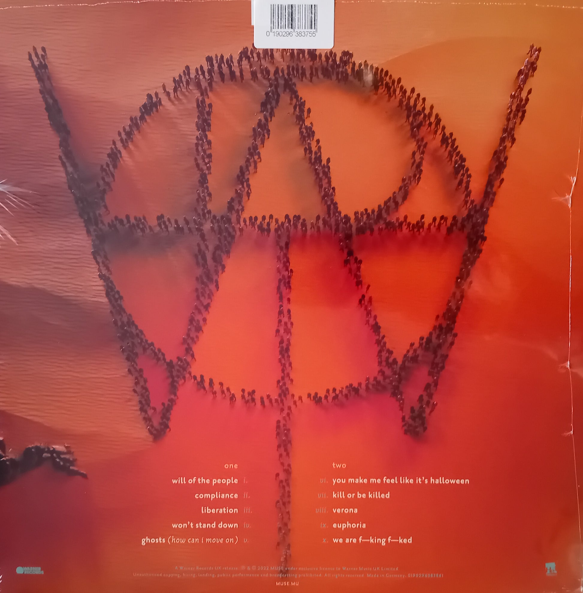 Album cover with 'WTP text made of people on a red background