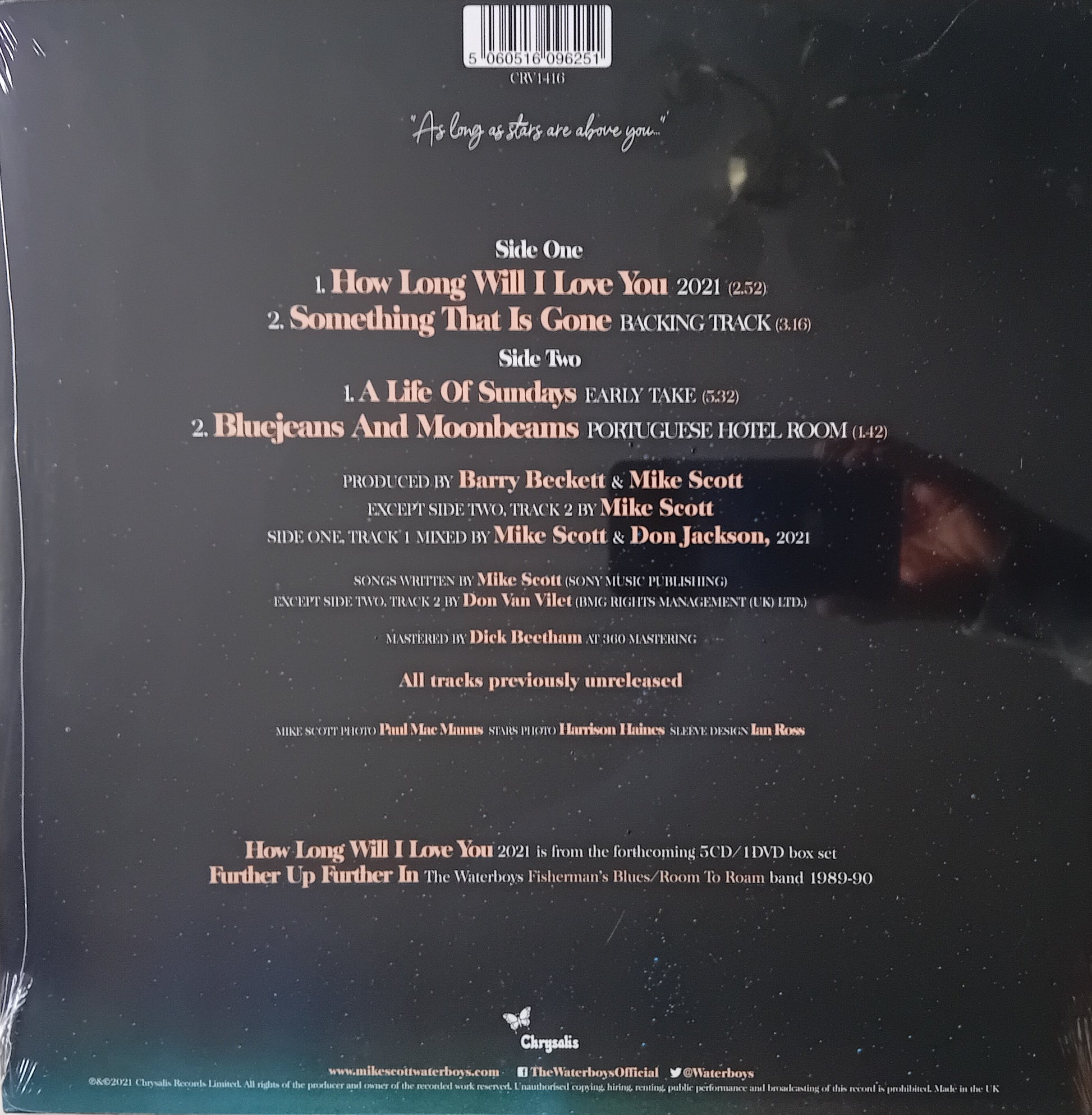 Back cover of a music album with tracklist and production credits.